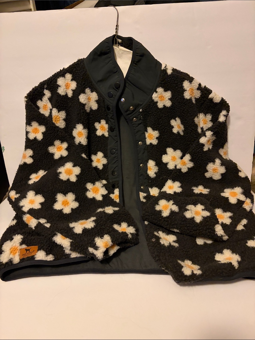 Simply Southern Dark Grey Sherpa Jacket with White & Yellow Flower Print